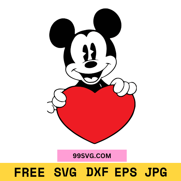 Free Mickey Mouse with Heart SVG for Cricut , Silhouette - 99SVG