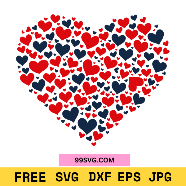 One Loved Heart Made of 100 Hearts SVG Valentine's Day SVG for Cricut