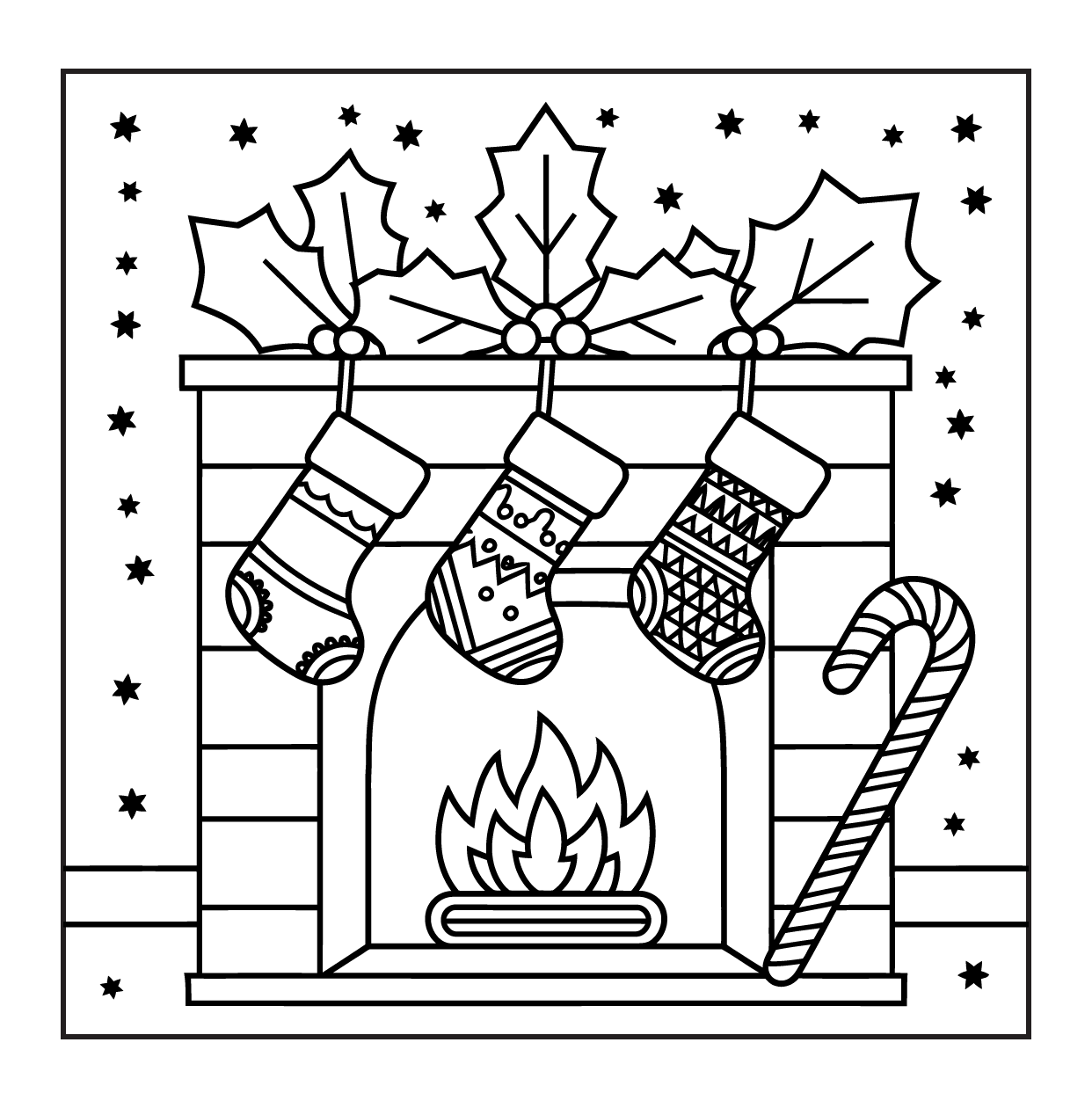 Printable Christmas Fireplace Coloring Page - 99SVG