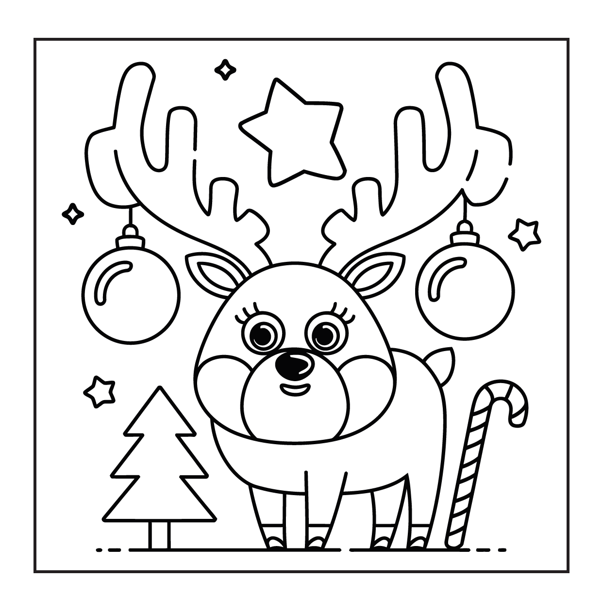 Printable Christmas Reindeer Coloring Page - 99SVG