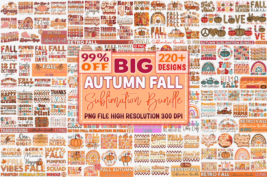 Big Autumn Fall Sublimation Bundle - 220+ High-Quality PNG Files for Crafts