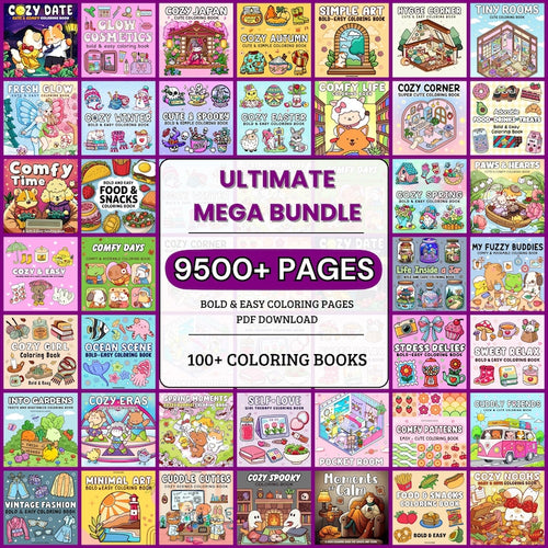 9500+ Mega Coloring Bundle – 100+ Cozy, Cute & Relaxing PDF Books for All Ages!