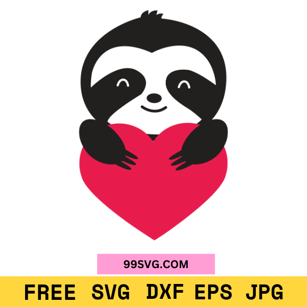 Sloth Heart SVG  Valentine’s Day SVG, Cute Sloth SVG for Cricut