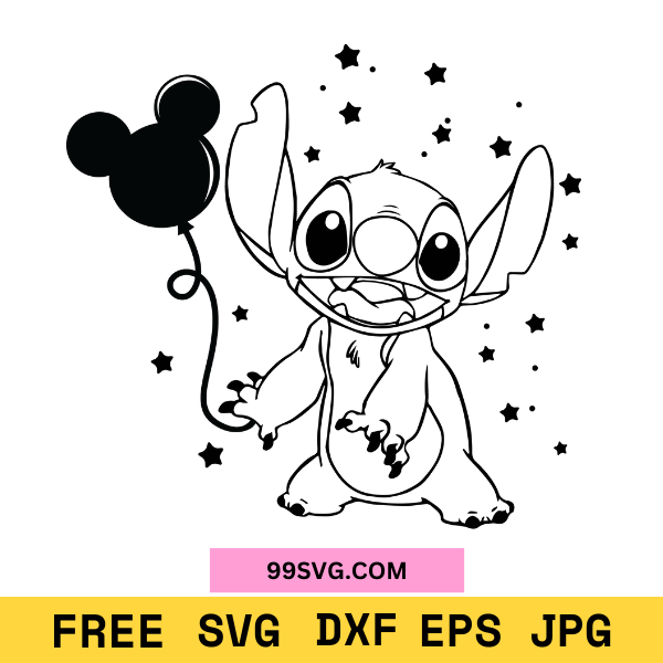 Free Stitch with Balloon SVG for Cricut Silhouette - 99SVG